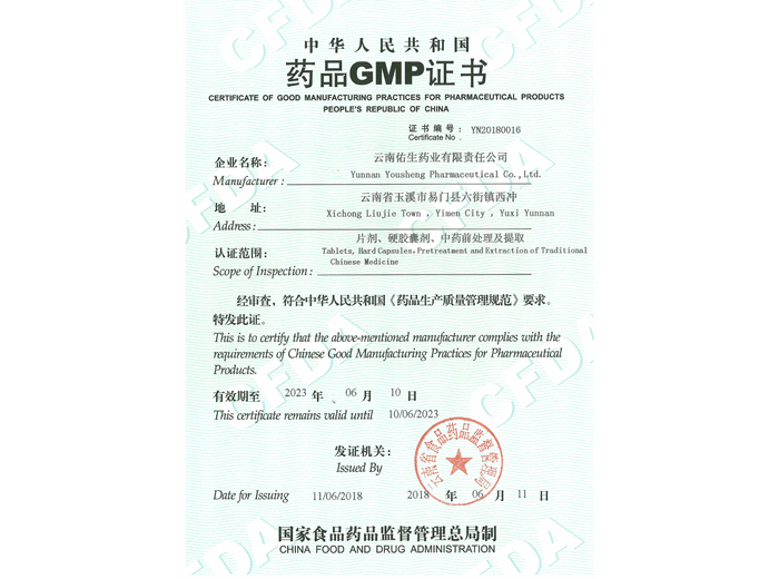GMP认证证书